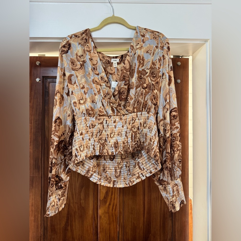 Tiny Anthropology Tan and Cream Patterned Blouse